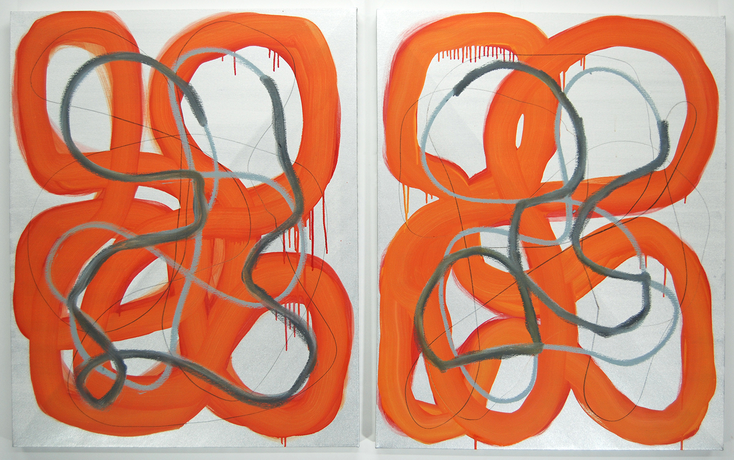 Electrolytes, diptych, 2015, oil and graphite on linen, 40 × 32 inches