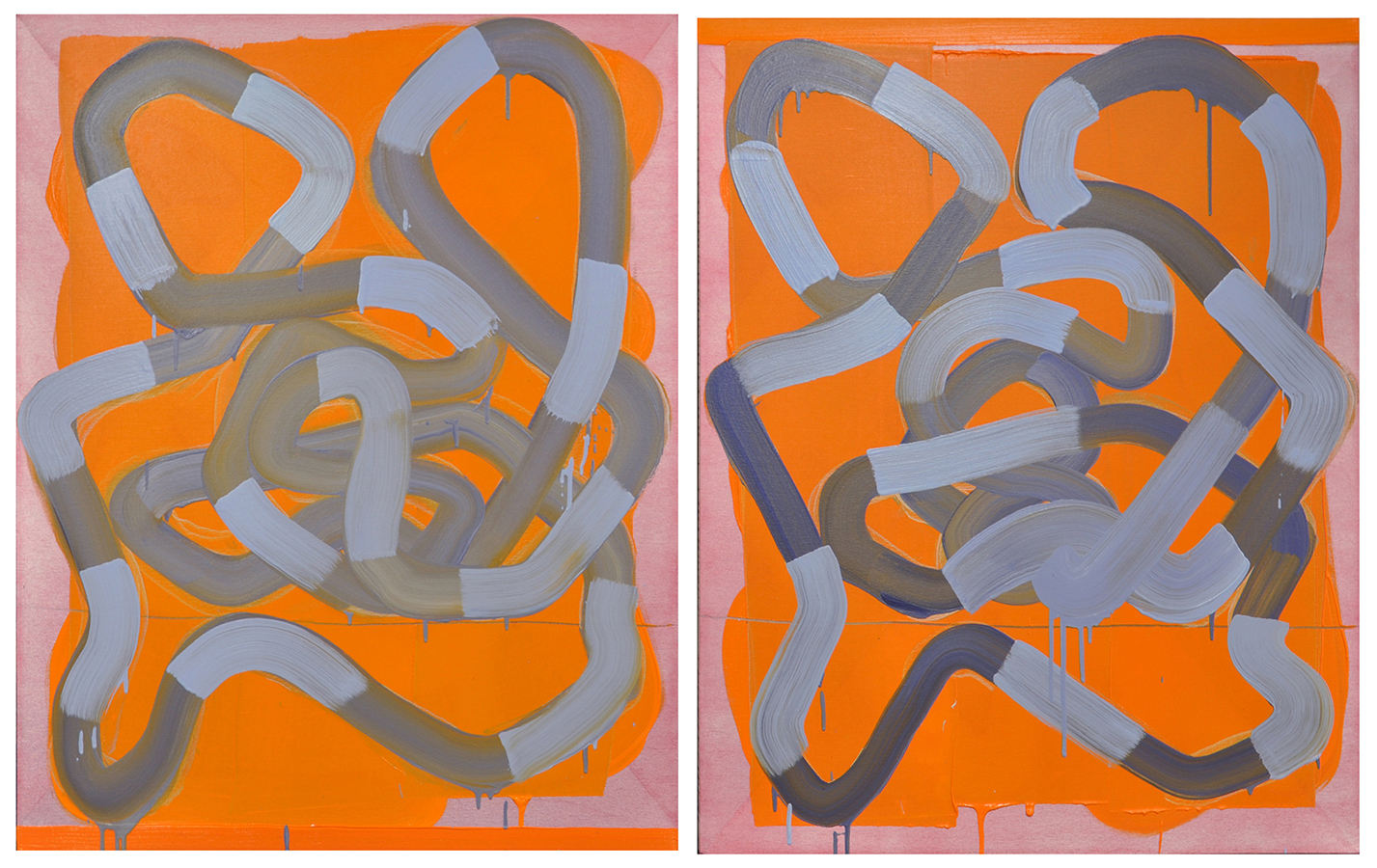 Salt Peanuts, diptych, 2016, oil and graphite on linen, 40 × 66 inches