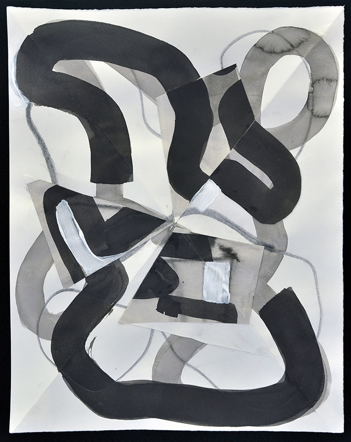 Untitled d1623, 2016, ink, gesso, graphite, and collage on paper, 13 × 11 inches