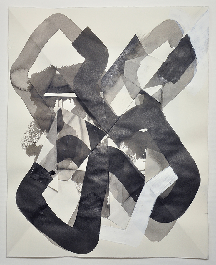 Untitled d1625, 2016, ink, gesso, graphite, and collage on paper, 13 × 11 inches