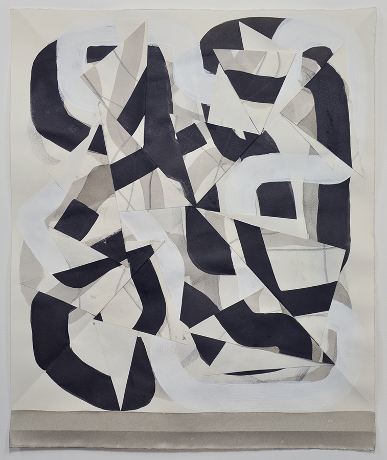 Untitled d1632, 2016, ink, gesso, graphite, and collage on paper, 13 × 11 inches