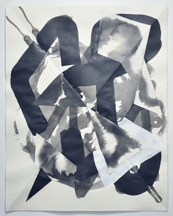 Untitled d1627, 2016, ink, gesso, graphite, and collage on paper, 13 × 11 inches