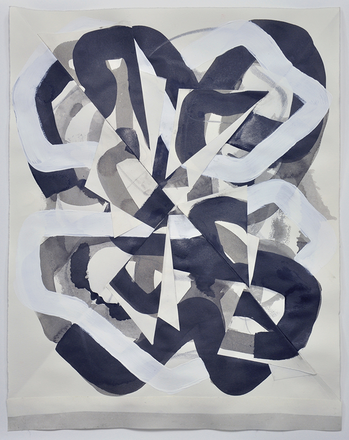 Untitled d1631, 2016, ink, gesso, graphite, and collage on paper, 13 × 11 inches