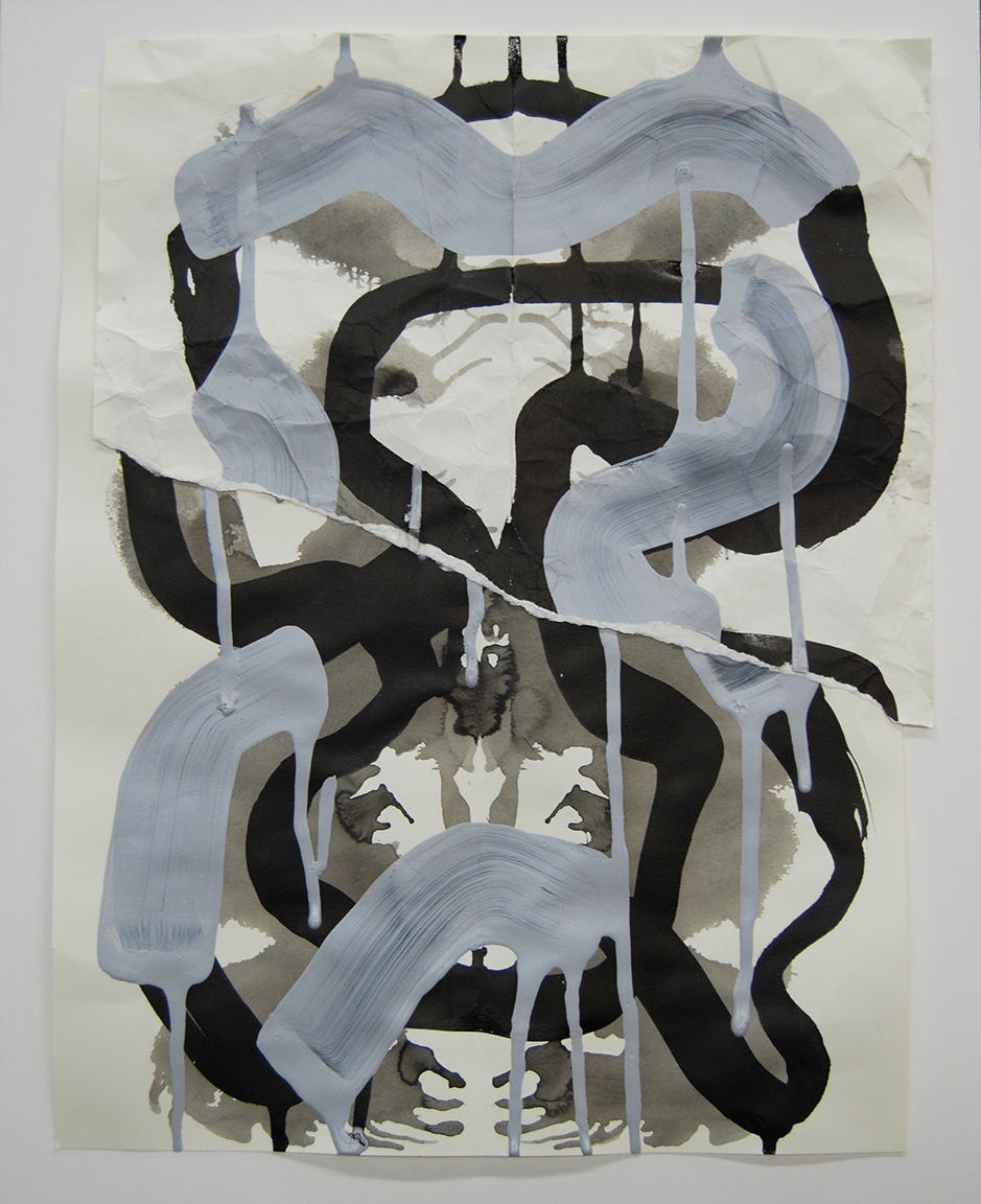 Aufhocker p1701, 2017, acrylic, ink, collage on paper, 14.5 × 11.25 inches