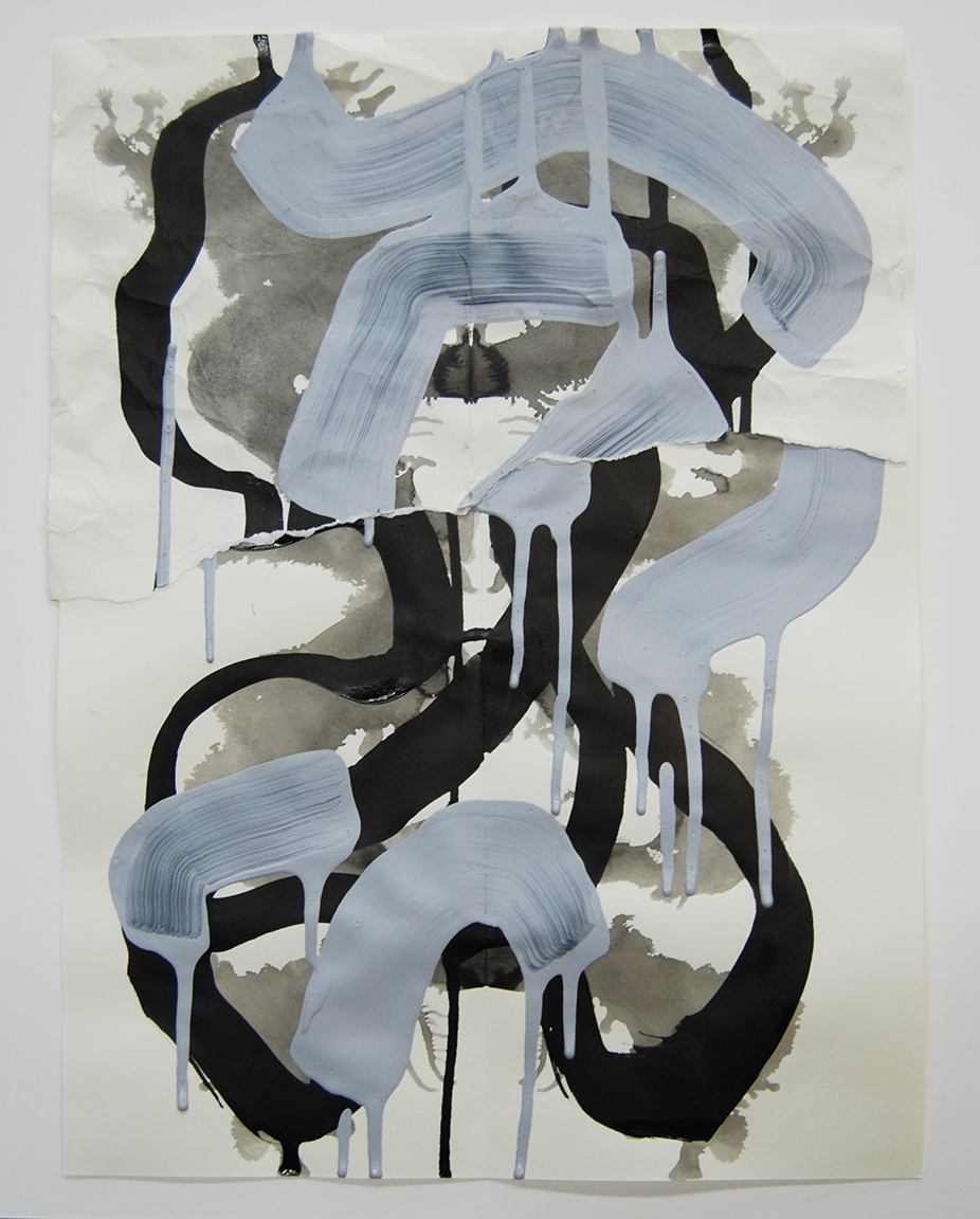 Aufhocker p1703, 2017, acrylic, ink, collage on paper, 14.5 × 11.25 inches