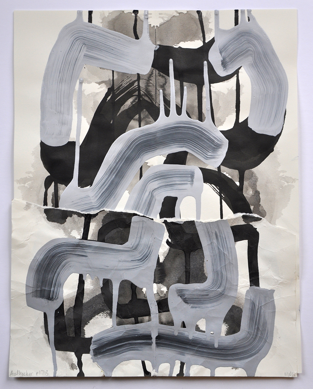 Aufhocker p1713, acrylic, ink, and collage on paper, 14.5 × 11.25 inches, 2017