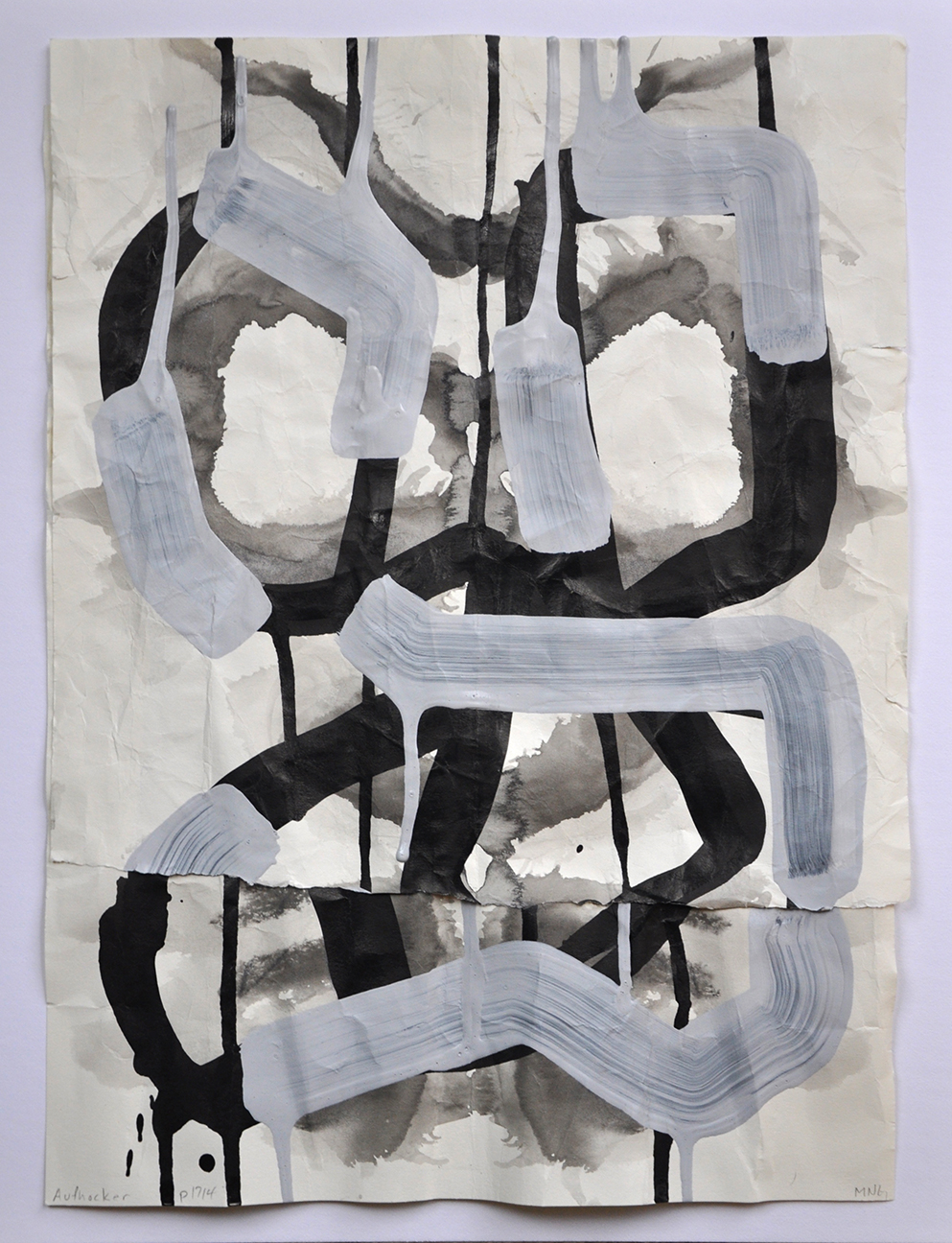 Aufhocker p1710, 2017, acrylic, ink, and collage on paper, 14.5 × 11.25 inches