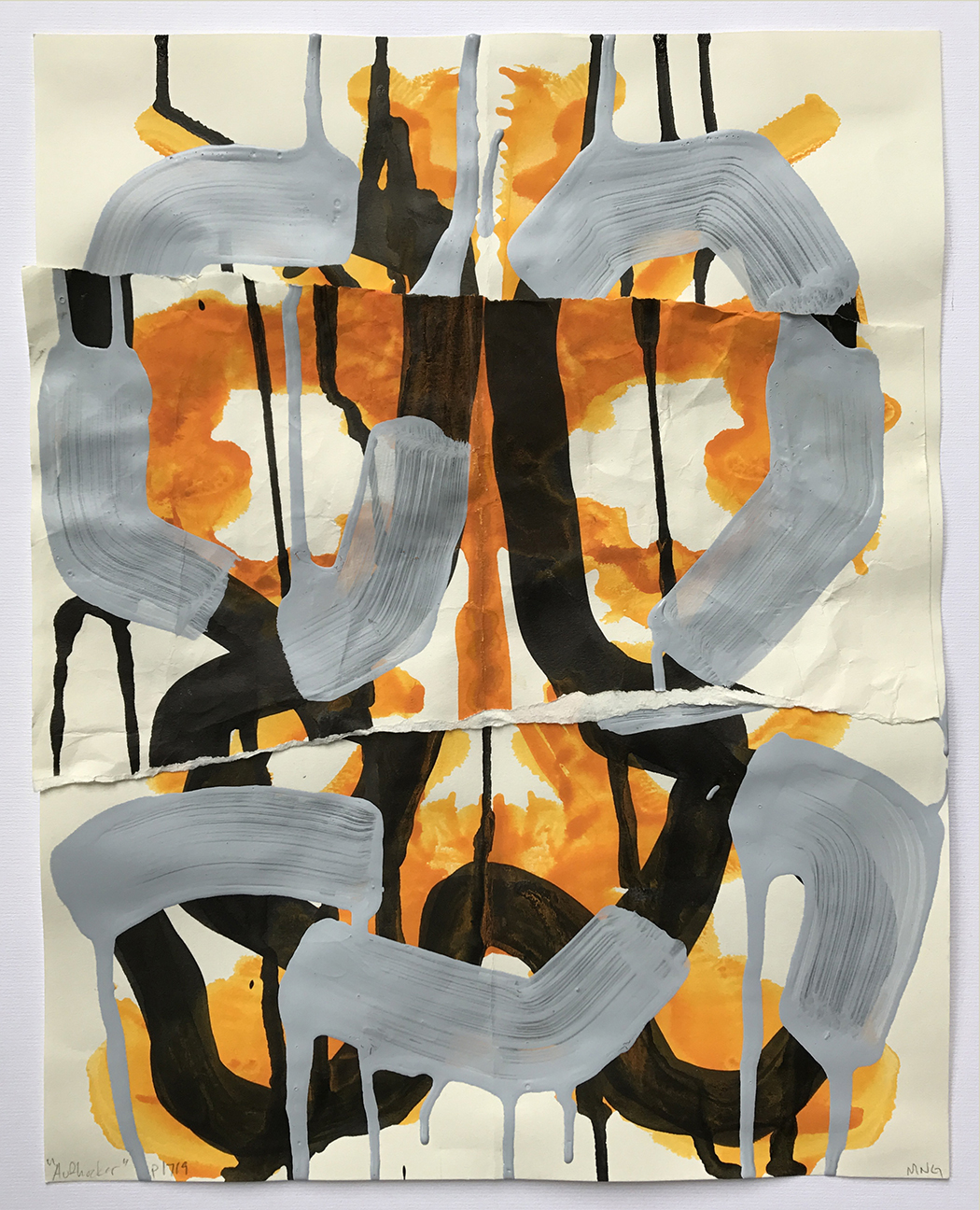 Aufhocker p1719, 2017, acrylic, ink, watercolor, and collage on paper, 14 × 11.25 inches