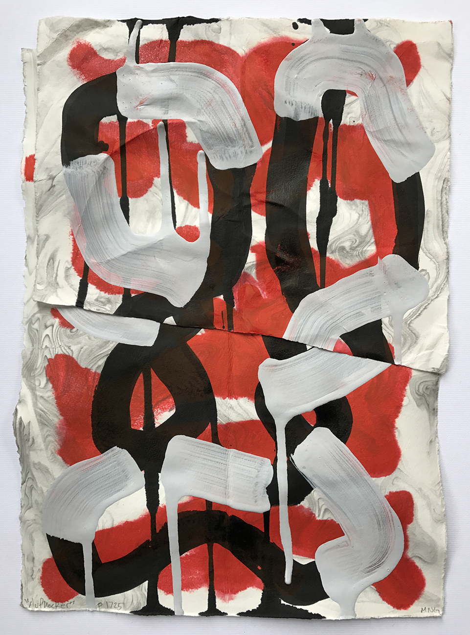 Aufhocker p1725, 2017, acrylic, ink, and collage on paper, 14.25 × 10.5 inches