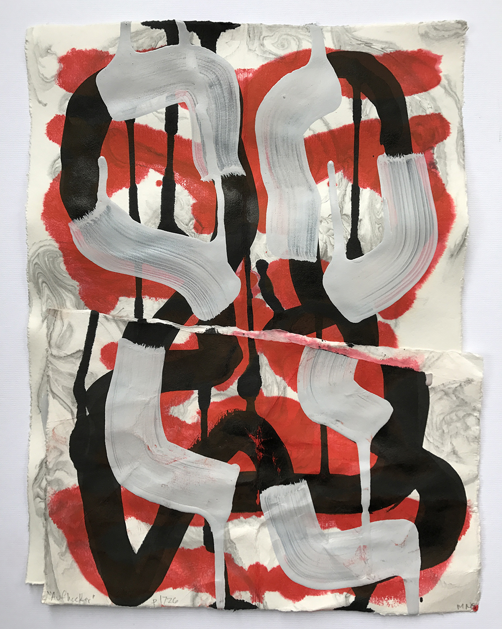 Aufhocker p1726, 2017, acrylic, ink, and collage on paper, 14 × 10.5 inches
