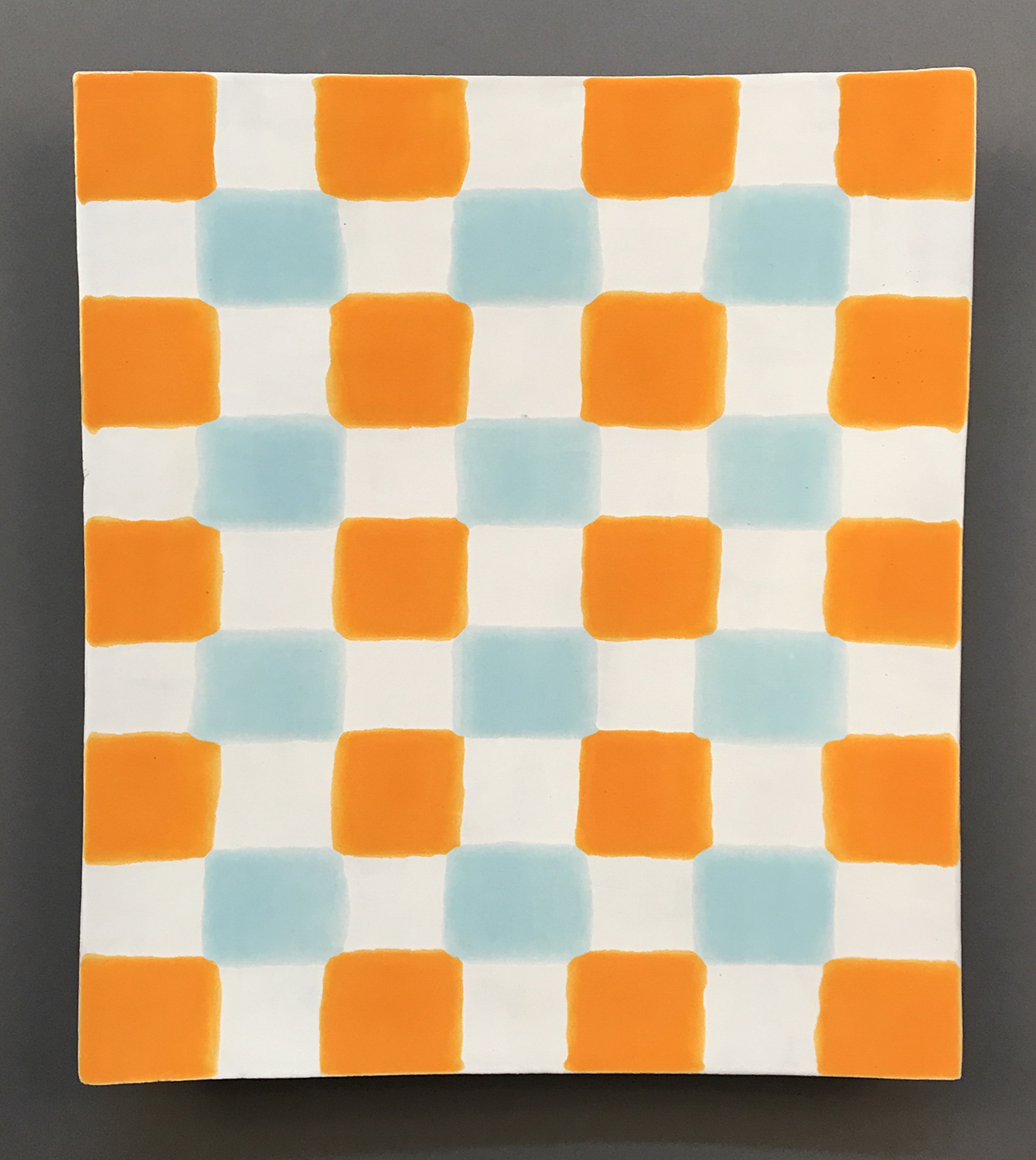 Two Color Check Majolica Platter, 2019, terra cotta, 14 × 11.5 inches