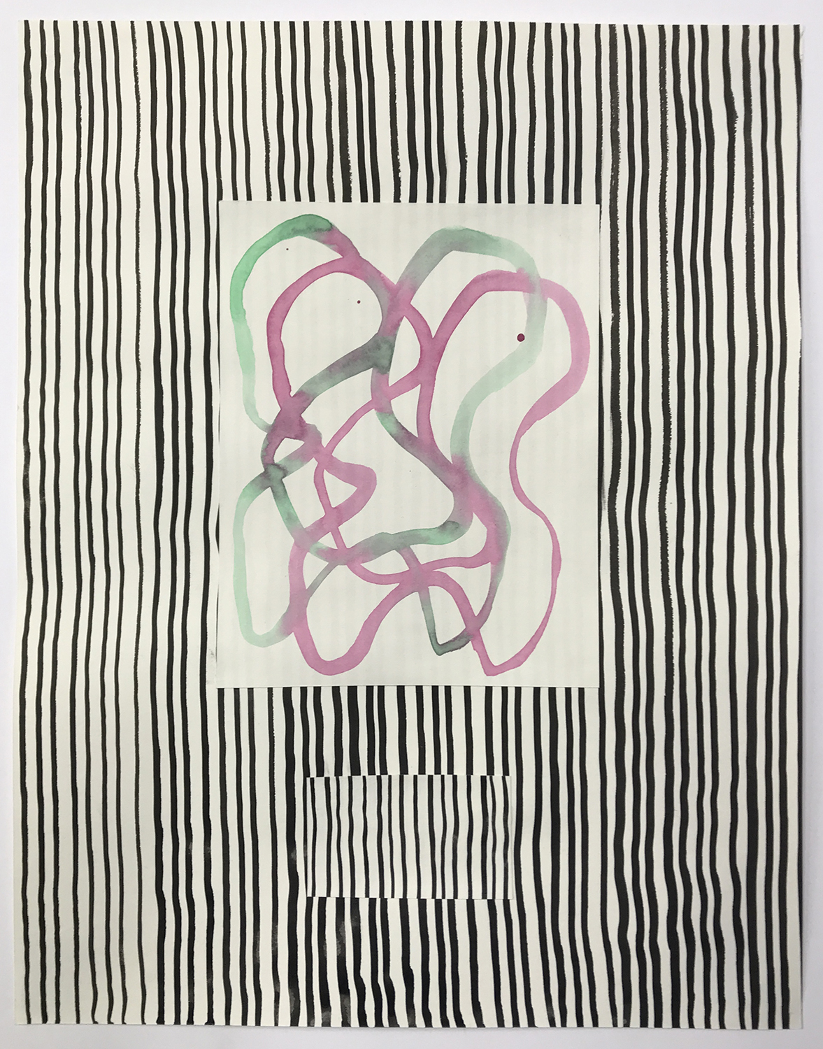 Aufhocker p1809, 2018, ink, flashe, and collage on paper, 14 × 11 inches