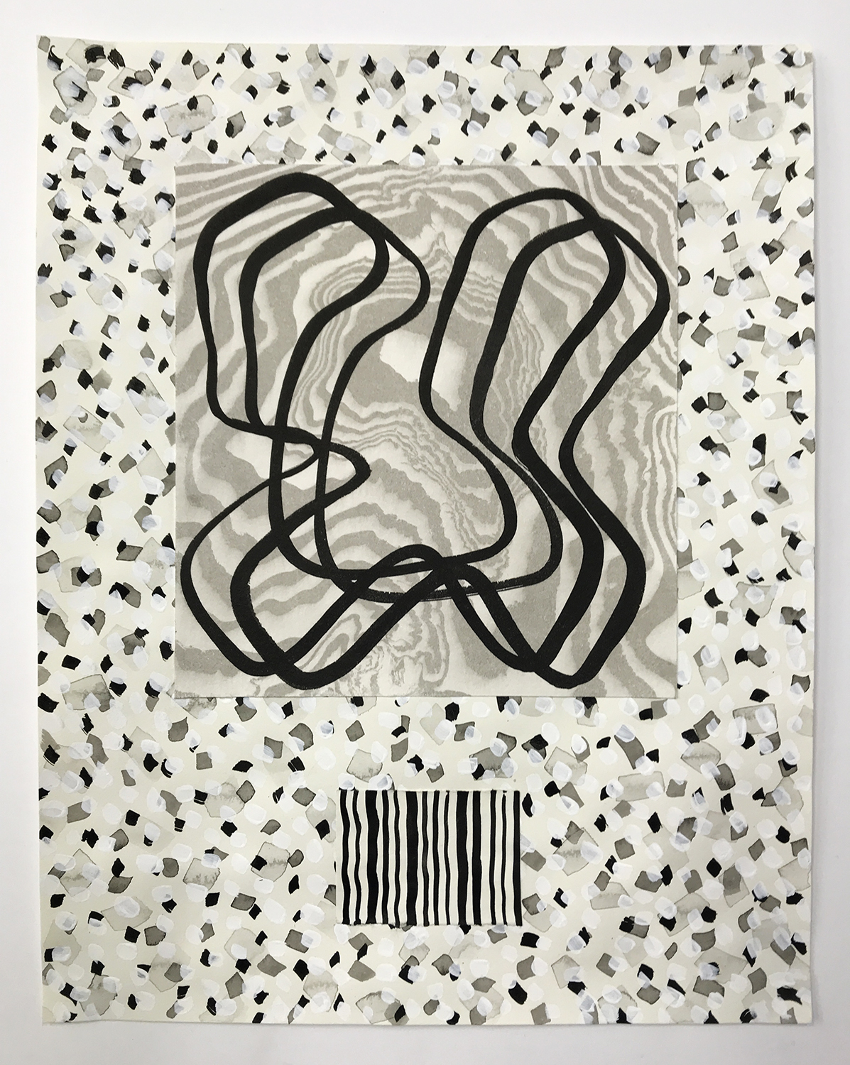 Aufhocker p1818, 2018, ink, flashe, and collage on paper, 14 × 11 inches