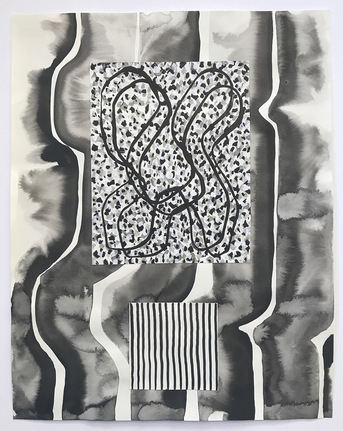 Aufhocker p1804, 2018, ink, flashe, and collage on paper, 14 × 11 inches