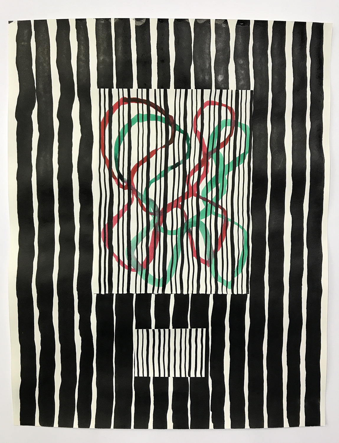 Aufhocker p1805, 2018, ink, watercolor, and collage on paper, 14 × 11 inches