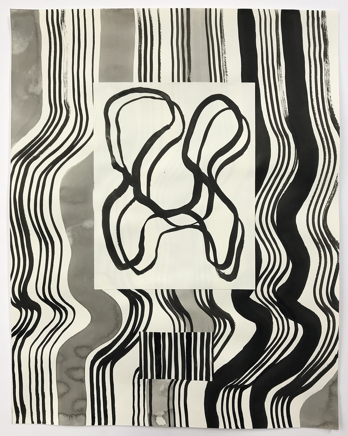 Aufhocker p1807, 2018, ink and collage on paper, 14 × 11 inches