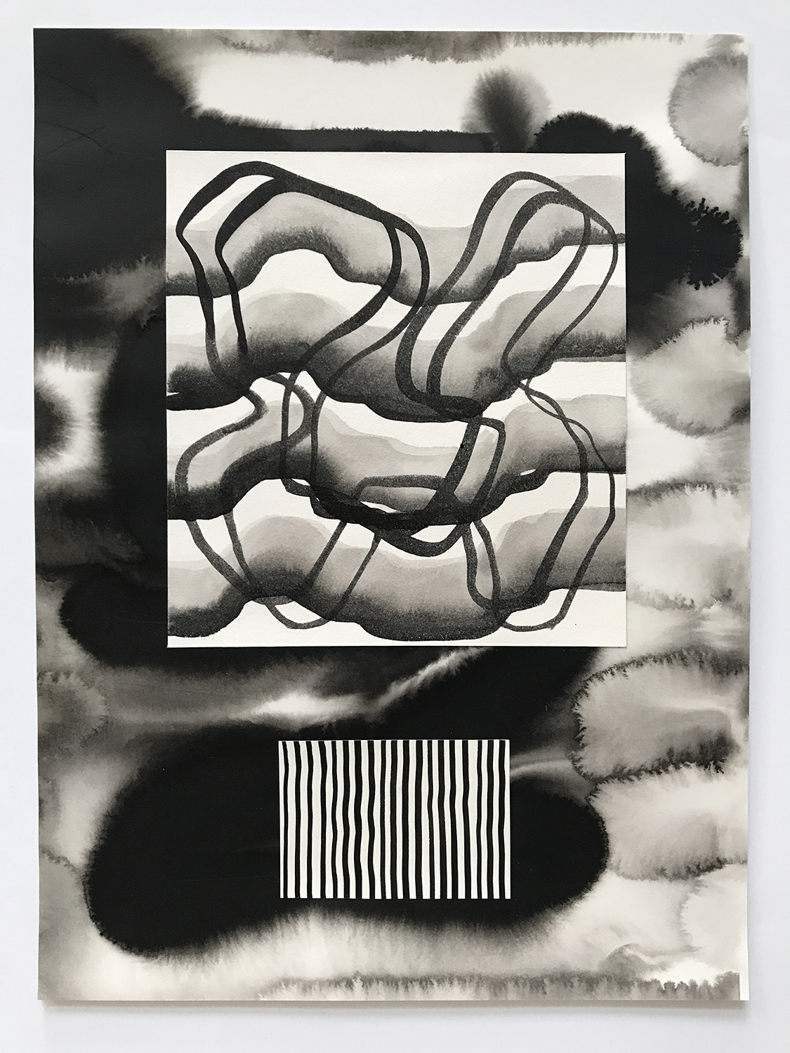 Aufhocker p1803b, 2018, ink and collage on paper, 15.25 × 11 inches