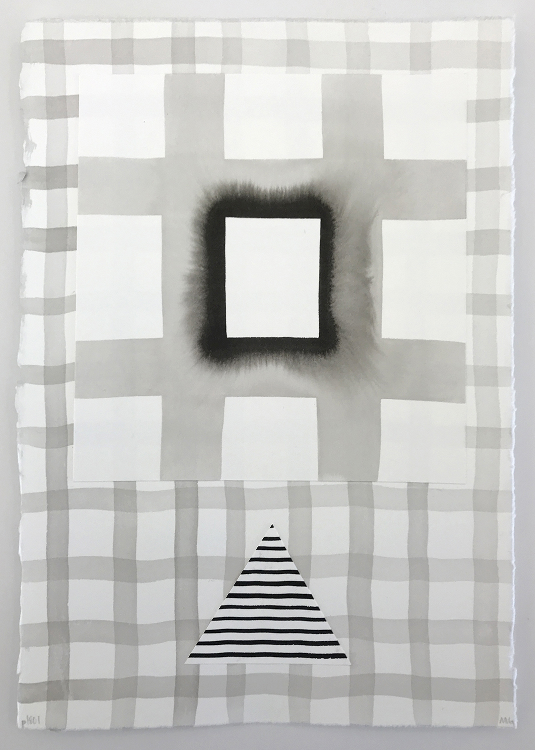 Untitled p1801, 2018, ink and collage on paper, 15 × 11 inches
