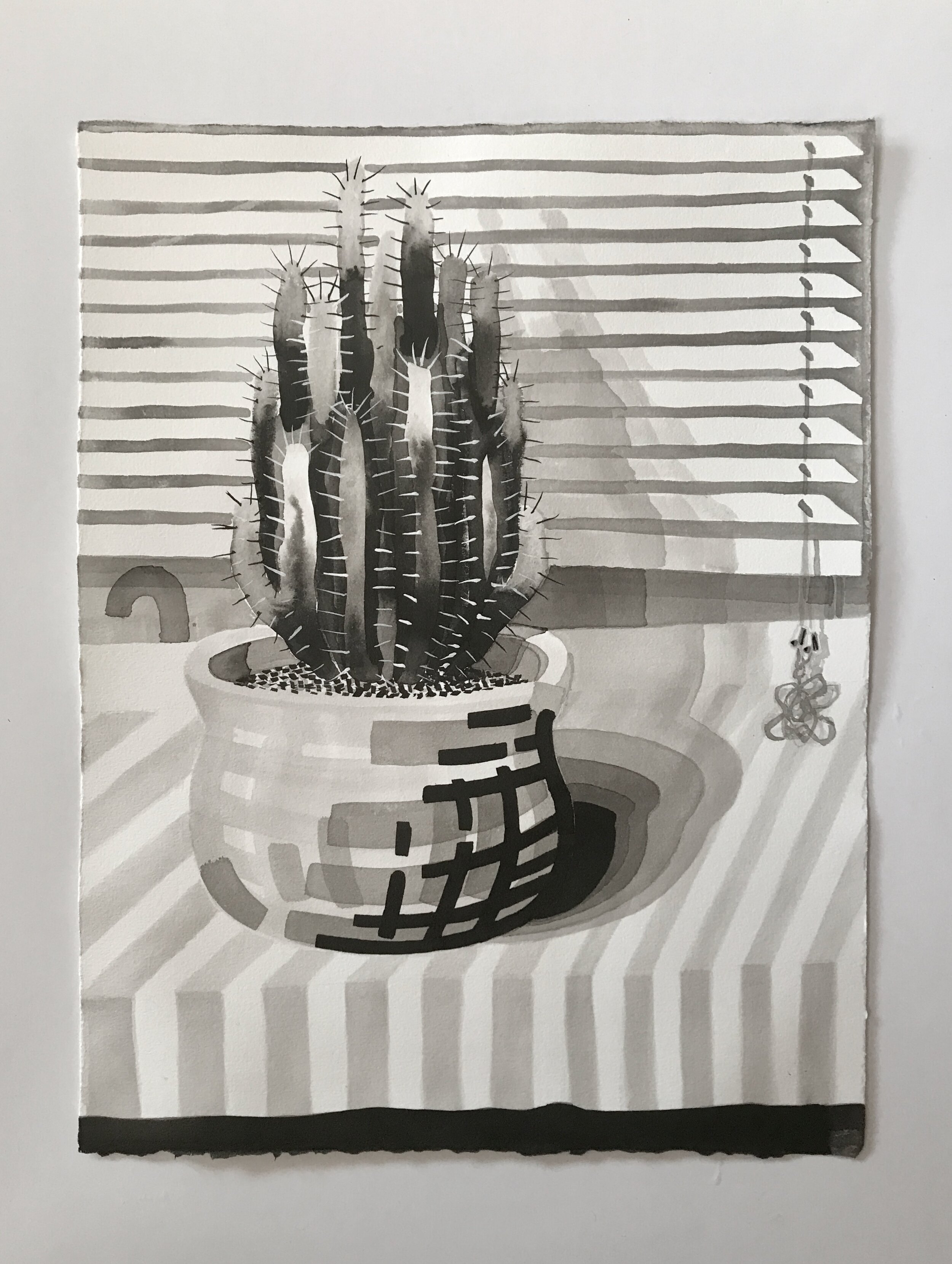 Untitled (hard to imagine mushroom cactus), 2018, ink and gesso on paper, 5 × 4 inches