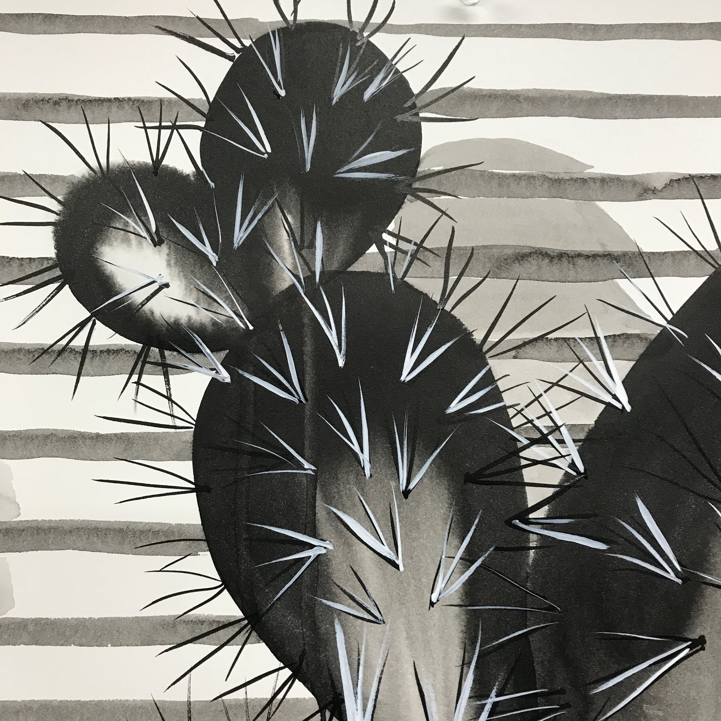 Untitled (memory of a cactus and a sacred stone in light conversation), 2018, ink and flashe on paper, 30 × 44 inches