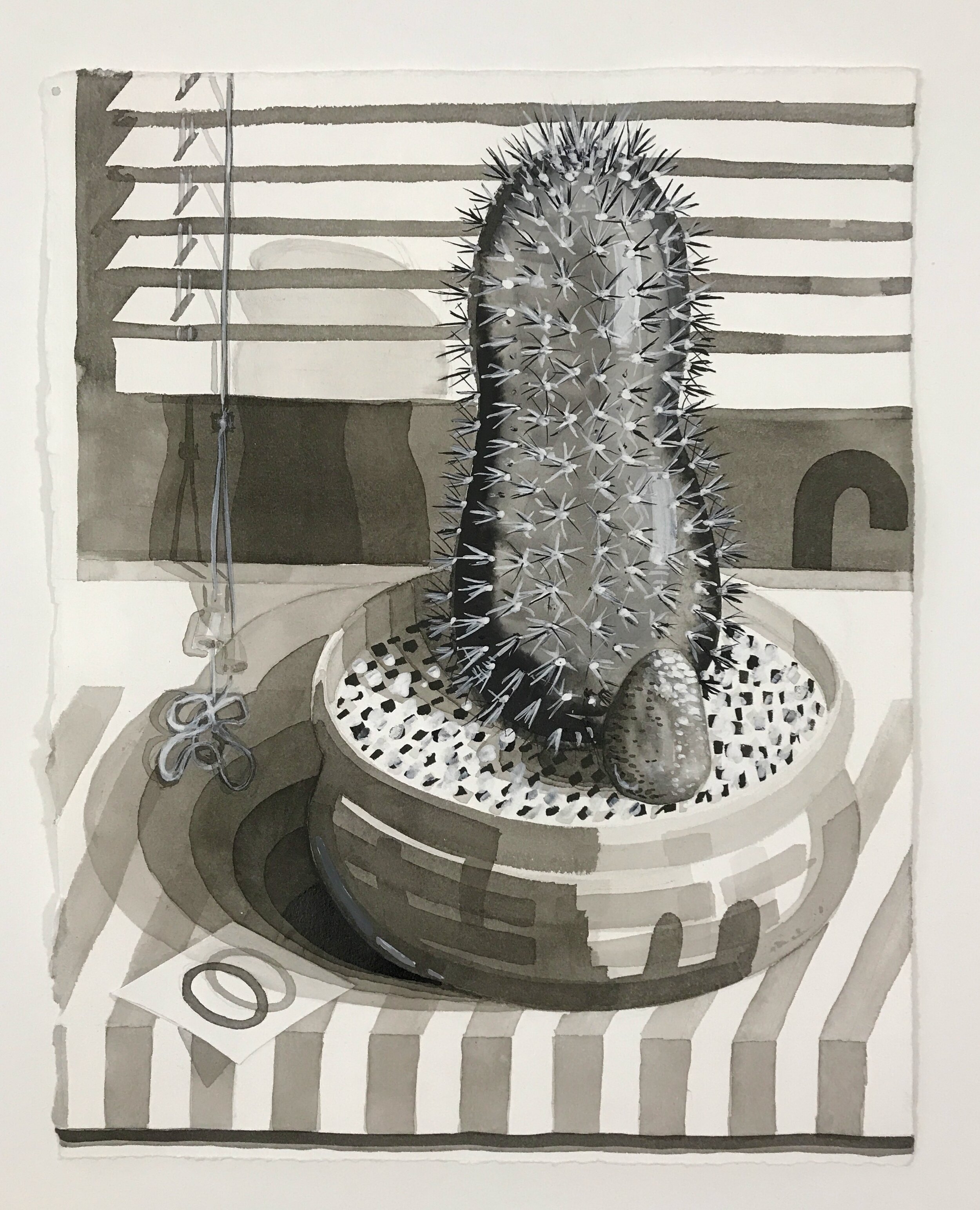 Untitled (memory of a cactus and a rock looking at art while in peril), 2018, ink, gouache, and collage on paper, 14.25 × 11.25 inches