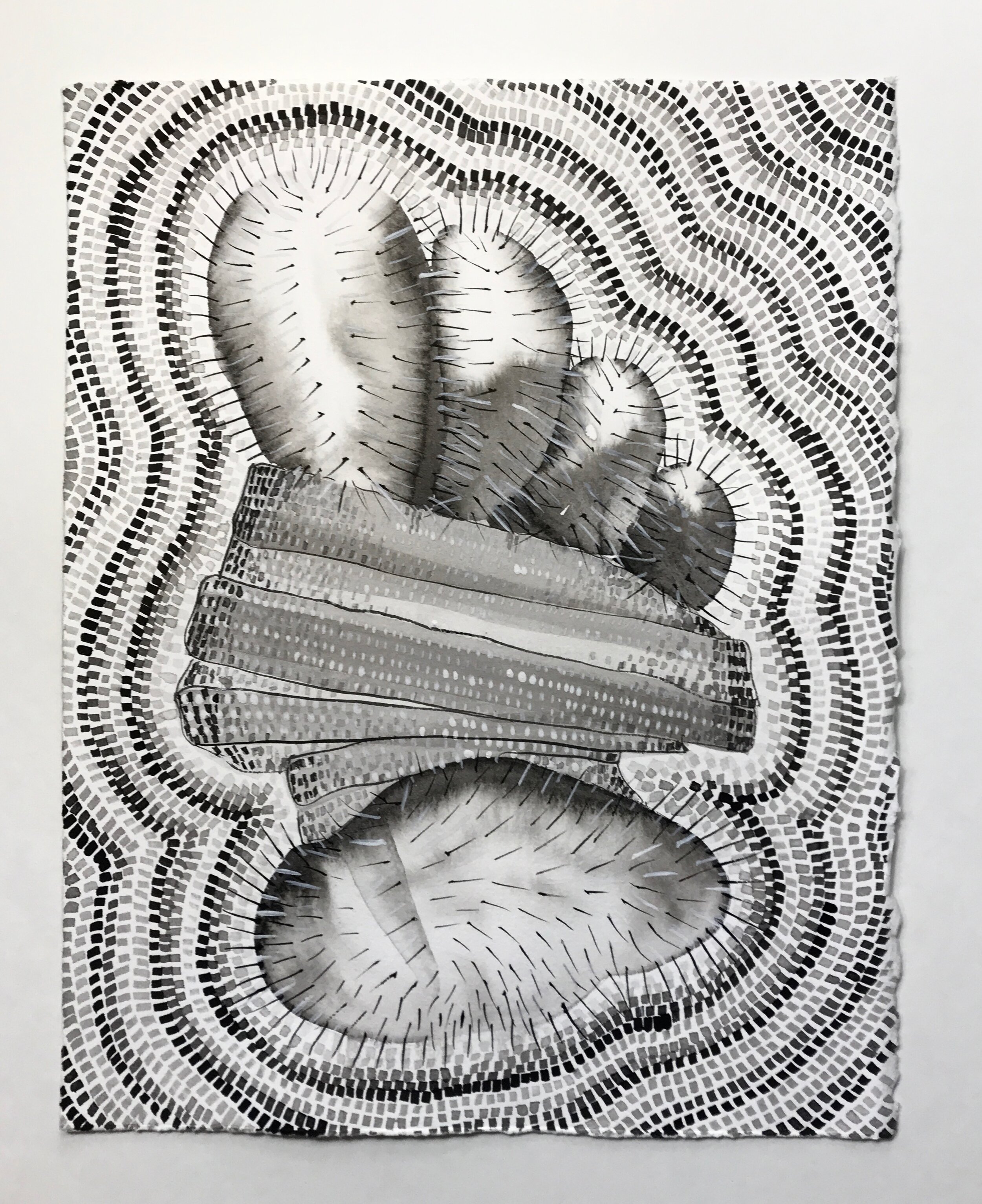 Untitled (broken ankle as hallucinating cactus), 2018, ink and flashe on paper, 14.25 × 11.25 inches