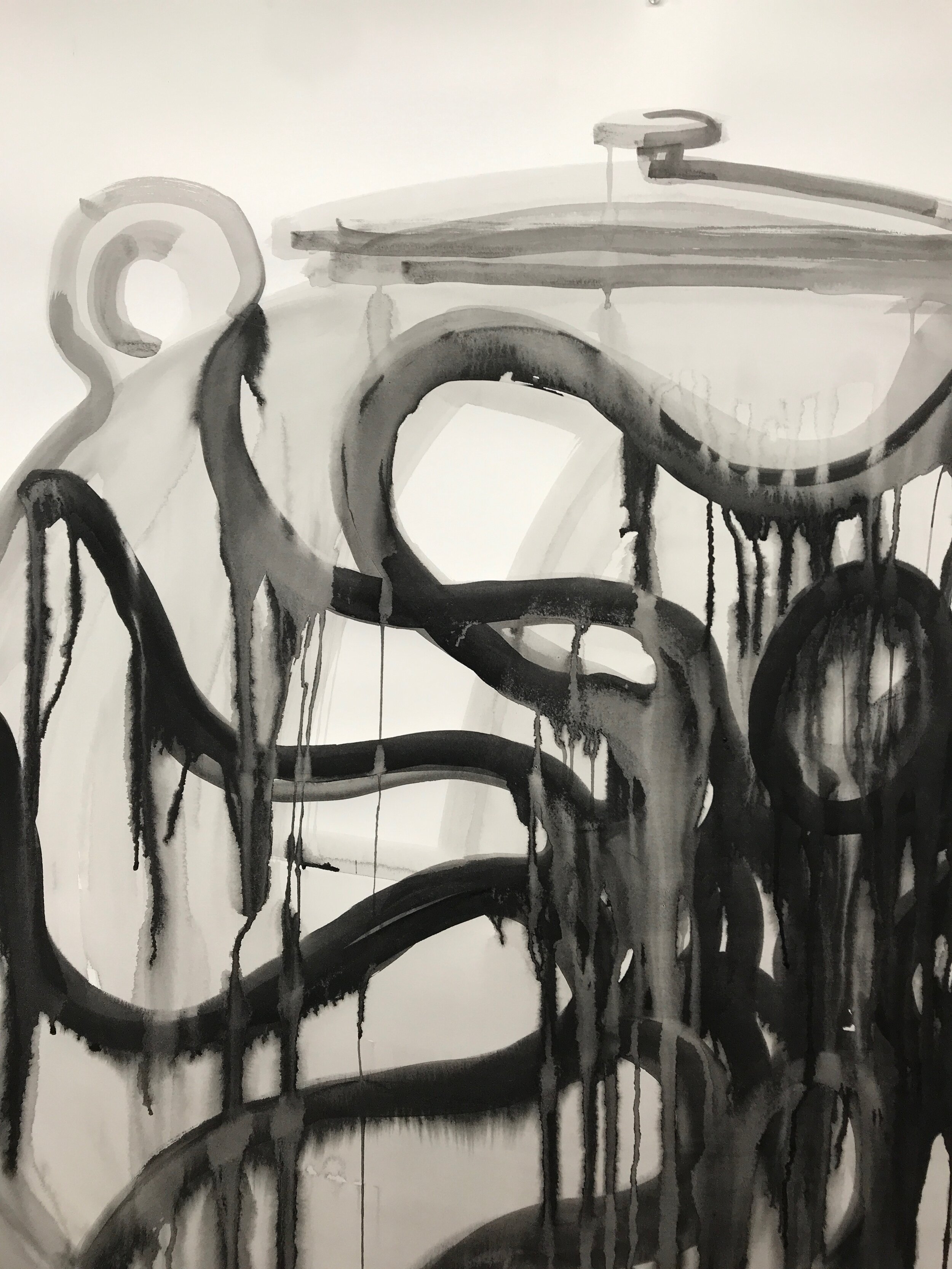 Untitled (octopus jar 3), 2020, ink on paper, 58 × 52 inches, detail